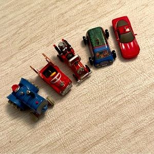 Vintage Hallmark miniature ornaments tractor fire engine bus and corvette